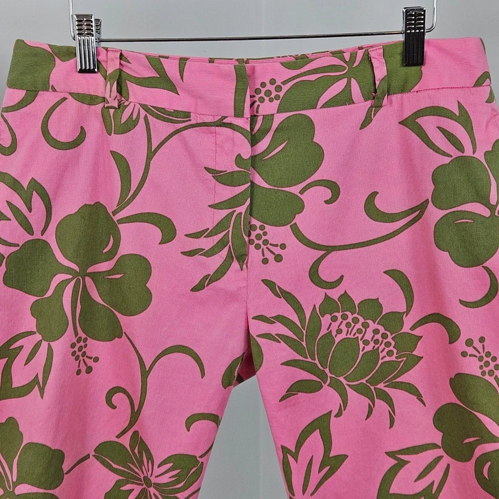 Trina Turk Bermuda Shorts Womens 12 Pink Green Floral Hibiscus Tropical FLAWS